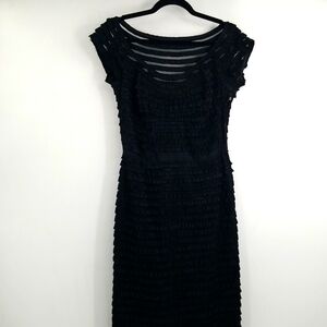 VTG Black Taffeta Ruffle Layered Sexy Bodycon Knee Length Feminine Wiggle Dress